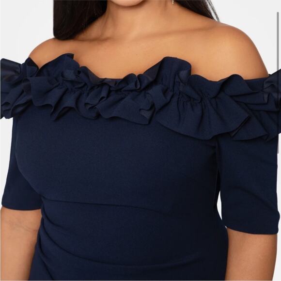 XSCAPE Off the Shoulder Navy Gown 20W Formal Event - Picture 8 of 11